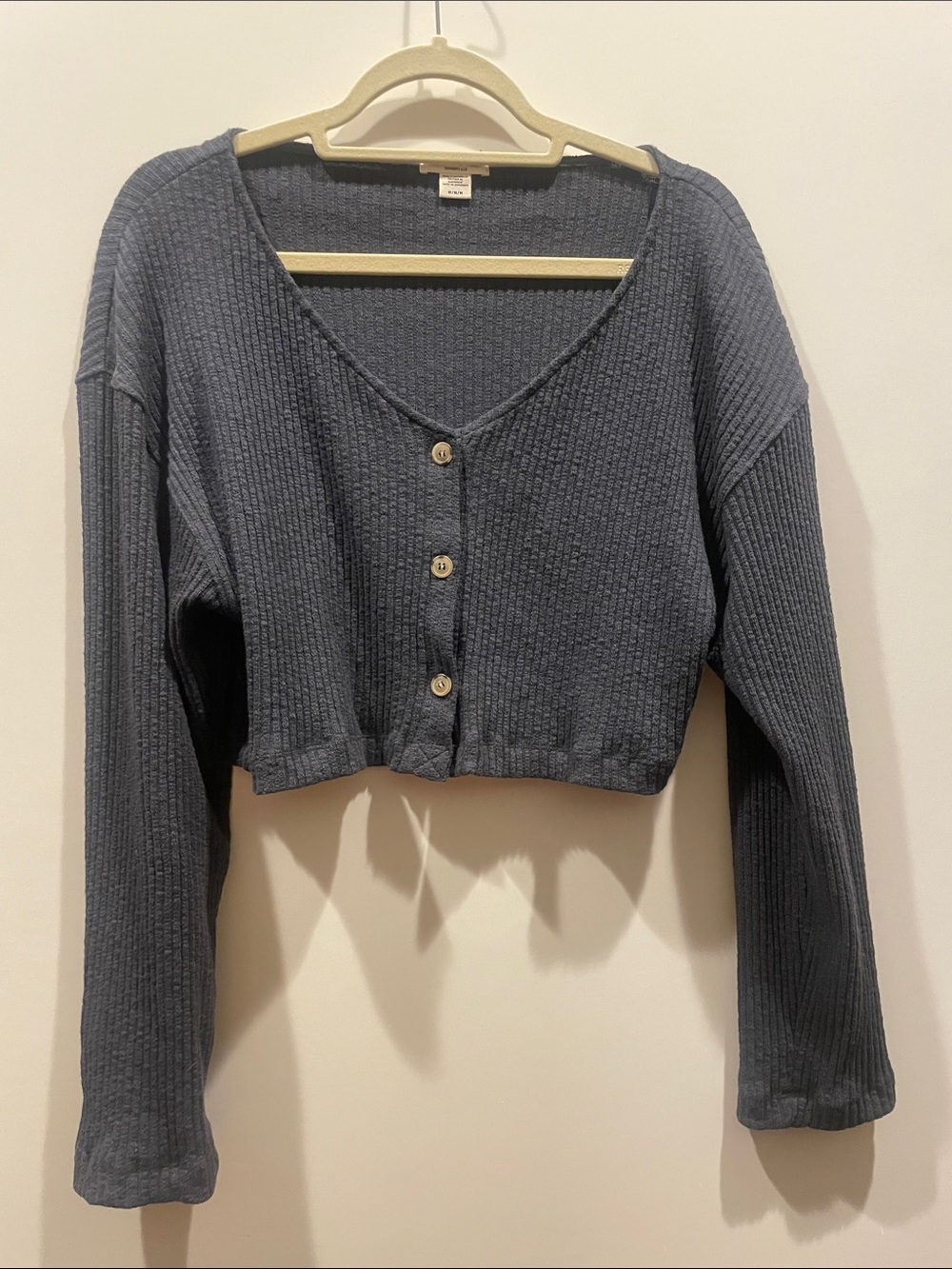 Billabong Slate Blue Ribbed Cropped Button Cardigan